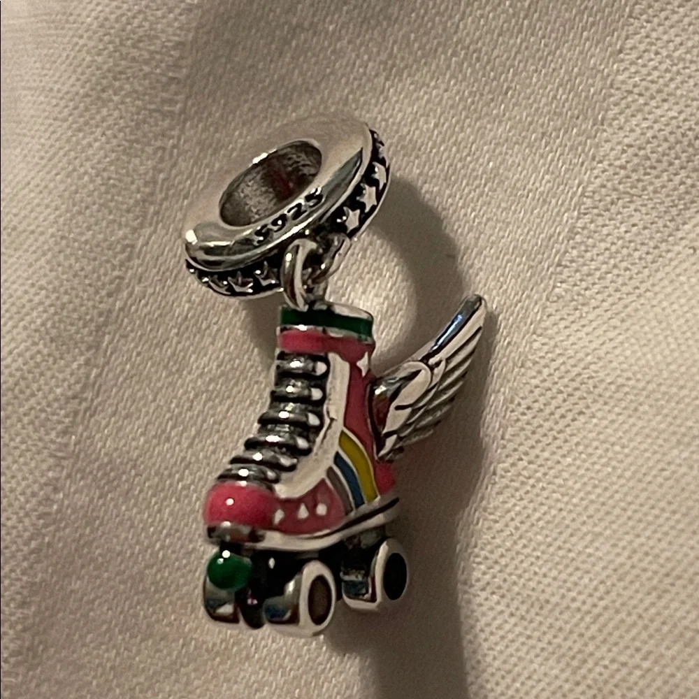 Pandora 925 Sterling Silver Colorful Roller Skate Charm Pendant with Wings - Picture 3 of 14